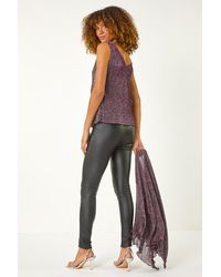 Roman - V-Neck Metallic Plisse Vest Top - Lyst