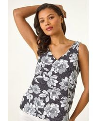 Roman - Mono Floral Print V-Neck Cami Top - Lyst