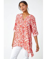Roman - Spot Print V-Neck Hanky Hem Tunic Top - Lyst