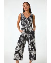 Roman Petite - Leaf Print Cropped Jumpsuit - Lyst