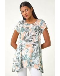 Roman - Leaf Print Hanky Hem Tunic Top - Lyst