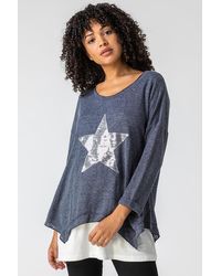 Roman - Star Sequin Hanky Hem Layered Top - Lyst