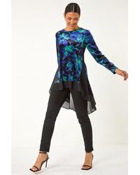 Roman - Velvet Rose Print Chiffon Hem Top - Lyst