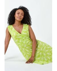 Roman Petite - Leaf Print Stretch Wrap Dress - Lyst