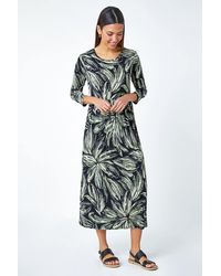 Roman - Textured Floral Print Midi Stretch Dress - Lyst