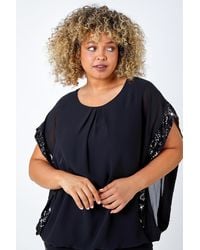 Roman Curve - Sequin Trim Chiffon Overlay Top - Lyst