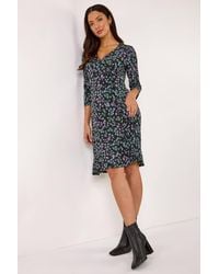Roman - Floral Print Side Button Stretch Dress - Lyst