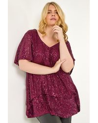 Roman Curve - Sequin Overlay Flute Sleeve Top - Lyst