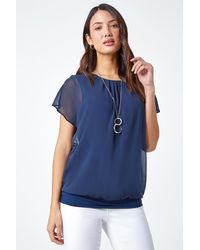 Roman - Chiffon Jersey Blouson Top With Necklace - Lyst