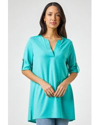 Roman - Textured Notch Neck Tunic Top - Lyst