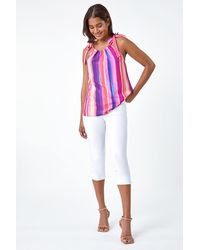 Roman - Stripe Print Halterneck Tie Detail Top - Lyst