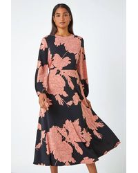 Roman - Floral Contrast Print Midi Dress - Lyst