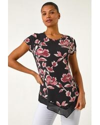 Roman - Abstract Print Chiffon Hem Top - Lyst