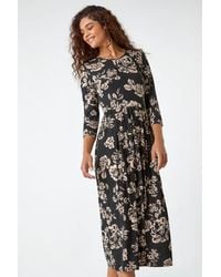 Roman - Floral Pocket Stretch Midi Dress - Lyst