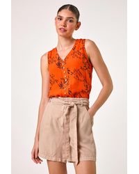 Roman - Leaf Print Button Detail Vest Top - Lyst