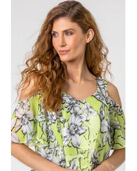Roman - Linear Floral Print Cold Shoulder Top - Lyst