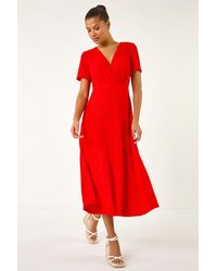 Roman - Textured Wrap Bodice Midi Dress - Lyst
