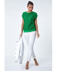 Roman - Lace Panel Stretch Jersey Top - Lyst
