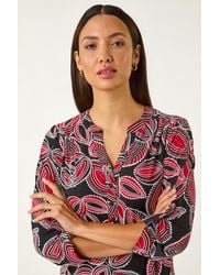 Roman - Textured Leaf Print V-Neck Stretch Shirt - Lyst
