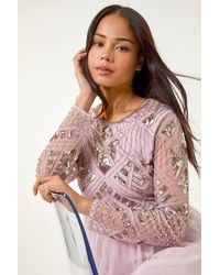 Roman Petite - Embellished Mesh Dress - Lyst