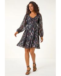 D.u.s.k - Foil Print Tie Front Fit & Flare Dress - Lyst