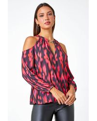 Roman - Abstract Print Cold Shoulder Stretch Top - Lyst