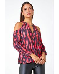 Roman - Abstract Print Cold Shoulder Stretch Top - Lyst