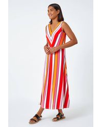 Roman - Sleeveless Stripe Print Midi Stretch Dress - Lyst