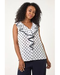 Roman Petite - Contrast Spot Print Frill Top - Lyst