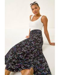 Roman - Ditsy Floral Stretch Elastic Waist Midi Skirt - Lyst