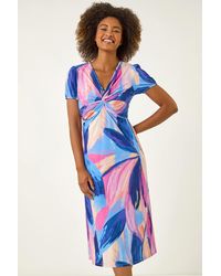 Roman - Abstract Print Twist Front Midi Dress - Lyst