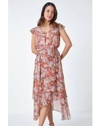 Roman - Snake Print Asymmetric Tiered Midi Dress - Lyst