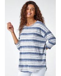 Roman - Stripe Print Stretch Jersey Top - Lyst