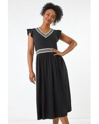 Roman Petite - Crochet Trim Midi Dress - Lyst
