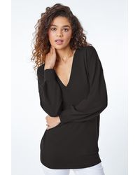 Roman - Plain Stretch V-Neck Longline Jumper - Lyst