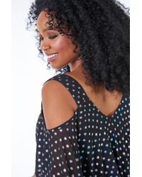 Roman Petite - Metallic Spot Cold Shoulder Top - Lyst