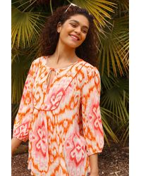 Roman - Abstract Print Tie Detail Tunic Smock Top - Lyst