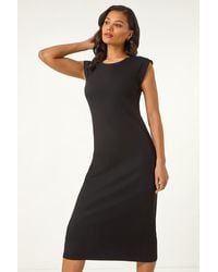 Roman - Ribbed Cap Sleeve Midi Dress - Lyst