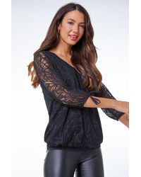 Roman - Burnout Print V-Neck Overlay Stretch Top - Lyst