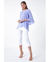 Roman - Satin Stripe Frill Sleeve Top - Lyst