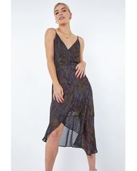D.u.s.k - Metallic Stripe Frill Hem Midi Wrap Dress - Lyst