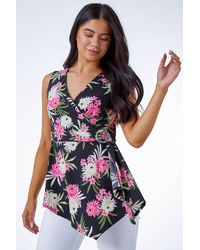 Roman Petite - Floral Print Buckle Detail Wrap Top - Lyst