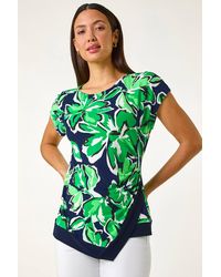 Roman - Floral Print Asymmetric Hem Top - Lyst
