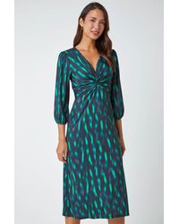 Roman - Abstract Twist Front Midi Stretch Dress - Lyst