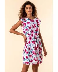 Roman - Floral Print Frill Sleeve Dress - Lyst