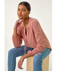 Roman - Tie Neck Shimmer Dobby Sleeve Top - Lyst