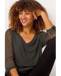 Roman - Burnout Print V-Neck Overlay Mesh Top - Lyst