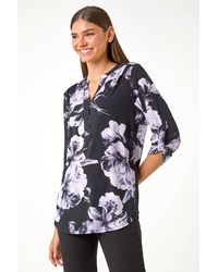 Roman - Floral Print Notch Neck Top - Lyst