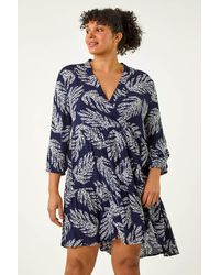 Roman Curve - Leaf Print Wrap Smock Dress - Lyst