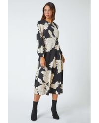 Roman - Floral Contrast Print Midi Dress - Lyst